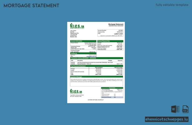 Hypothekenabrechnung der Mali Commercial Bank of the Sahel (BCS) – Beispielansicht in Word und PDF